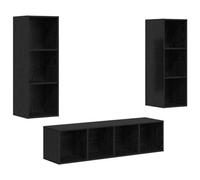 Berkfield Modern Tv Cabinet Set Wall-Mounted 3 Pcs Black Oak 37 X 37 X 142.5 Cm