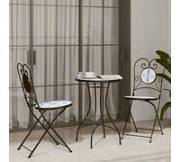 Berkfield Mosaic Bistro Set Blue And White Iron And Ceramic