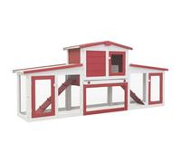 Berkfield Outdoor Large Rabbit Hutch Red And White 204X45X85 Cm Wood