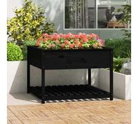 Berkfield Planter With Shelf Black 111.5X111.5X81 Cm Solid Wood Pine