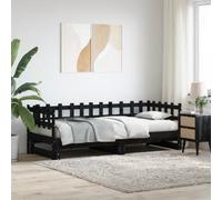 Berkfield Pull-Out Day Bed Black 2X(80X200) Cm Solid Wood Pine
