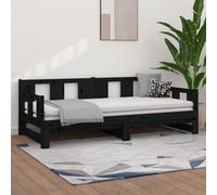 Berkfield Pull-Out Day Bed Black Solid Wood Pine 2X(80X200) Cm