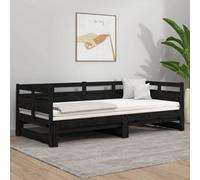 Berkfield Pull-Out Day Bed Black Solid Wood Pine 2X(80X200) Cm