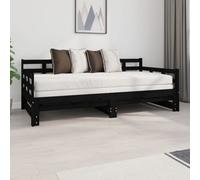 Berkfield Pull-Out Day Bed Black Solid Wood Pine 2X(90X190) Cm