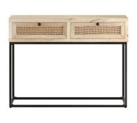 Berkfield Rustic Console Table 100X35X76 Cm Solid Mango Wood And Natural Cane
