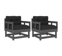 Berkfield Rustic Garden Chairs With Cushions 2 Pcs Grey Solid Wood Pine
