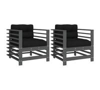 Berkfield Rustic Garden Chairs With Cushions 2 Pcs Grey Solid Wood Pine