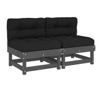 Berkfield Rustic Middle Sofas With Cushions 2 Pcs Grey Solid Wood Pine