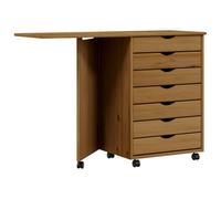 Berkfield Rustic Rolling Cabinet With Desk Moss Honey Brown Solid Wood Pine
