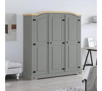 Berkfield Rustic Wardrobe Mexican Pine Corona Range 3 Doors Grey