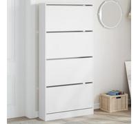Berkfield Shoe Cabinet With 4 Flip-Drawers White 80X21X163.5 Cm