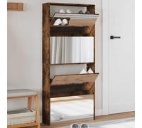 Berkfield Shoe Cabinet With Mirror 4-Layer Smoked Oak 63X17X134 Cm