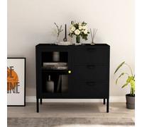 Berkfield Sideboard Black 75X35X70 Cm Steel And Tempered Glass