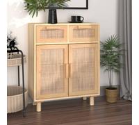 Berkfield Sideboard Brown 60X30X75 Cm Solid Wood Pine And Natural Rattan