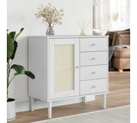 Berkfield Sideboard Senja Rattan Look White 80X40X80 Cm Solid Wood Pine