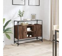 Berkfield Sideboard With Glass Top Brown Oak 98X35X81 Cm Engineered Wood