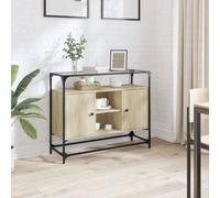 Berkfield Sideboard With Glass Top Sonoma Oak 98X35X81 Cm Engineered Wood