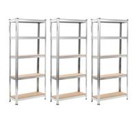 Berkfield Storage Shelves 3 Pcs Silver 75X30X172 Cm Steel And Mdf