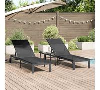 Berkfield Sunbeds 2 Pcs With Wheels And Table Black Poly Rattan