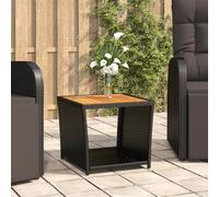 Berkfield Tea Table With Wooden Top Black Poly Rattan&solid Wood Acacia