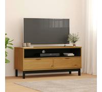 Berkfield TV Cabinet FLAM 110x40x50 cm Solid Wood Pine - Brown - Solid pine wood with an oak colour finish, plastic