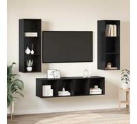 Berkfield Tv Cabinet Set Wall-Mounted 3 Pcs Black Oak 37 X 37 X 142.5 Cm