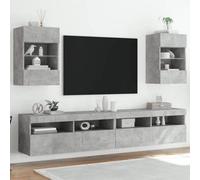 Berkfield Tv Wall Cabinets With Led Lights 2 Pcs Concrete Grey 40X30X60.5 Cm