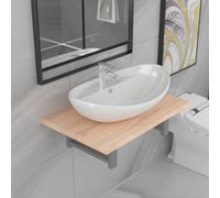 Berkfield Two Piece Bathroom Furniture Set Ceramic Oak
