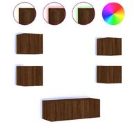 Berkfield Versatile 6 Piece Tv Wall Units With Led Brown Oak Engineered Wood