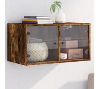 Berkfield Wall Cabinet With Glass Doors Smoked Oak 68.5X37X35 Cm