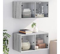 Berkfield Wall Cabinets With Glass Doors 2 Pcs Grey Sonoma 68.5X37X35 Cm