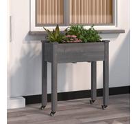 Berkfield Wheeled Planter With Liner Grey 71X37X80 Cm Solid Wood Fir
