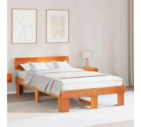 Berkfield With Headboard Wax Brown 135 X 190 Cm Solid Pine Wood