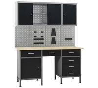 Berkfield Workbench With Four Wall Panels And Two Cabinets