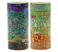 Berkin Arts 12 Rolls Art Floral Designs Washi Tape Set - 15 mm Wide Decorative Adhesive Masking Tape Cloisonnism Colorful Flowers Gustav Klimt Series