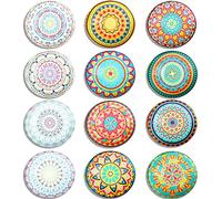 Berkin Arts 12pcs Cute Round Crystal Glass Strong Magnetic Refrigerator Magnet Fridge Sticker Psychedelic Art Beautiful Colorful Tilework Flat Surreal Psychedelic Colors Hippie Motifs