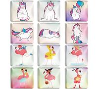 Berkin Arts 12pcs Cute Square Crystal Glass Strong Magnetic Refrigerator Magnet Fridge Sticker Kitsch Movement Square Pictureframes Decora Inspired Illustrations