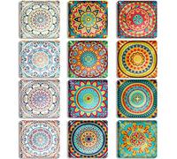 Berkin Arts 12pcs Cute Square Crystal Glass Strong Magnetic Refrigerator Magnet Fridge Sticker Psychedelic Art Beautiful Colorful Tilework Flat Surreal Psychedelic Colors Hippie Motifs