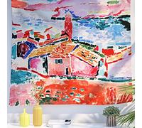 Berkin Arts Art Decor Tapestry with Landscape Design Wall Hanging Aesthetic Backdrop Pink Colorful Life for Living Room 51.2 x 59.1 Inch (View of Collioure by Henri Matisse)