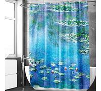 Berkin Arts Bathroom Shower Curtain Set 70x70 Inch Waterproof Polyester with Hooks Impressionism Washable Durable Teal (Water Lilies by Claude Monet)