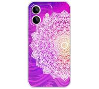 Berkin Arts Compatible with iphone 12 Mini Case Clear Cover Purple Neon Side Mandala Flower Gorgeous Color Gradient Effect On One Side Harmony Proportion Pop Art