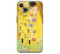 Berkin Arts Compatible with iPhone 13 Mini Premium Silicone Case Cover Patterns Cute Yellow Flower Girls Soft Shockproof Bumper Non-Slip Come with Screen Protector (Gustav Klimt-The Kiss)