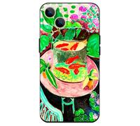 Berkin Arts Compatible with iPhone 14 Cute Art Silicone Case with Design Women Lucky Koi Fish Water Lily Green Wildflower Botanical Pond Landscape with Screen Protector (Goldfish by Henri Matisse)