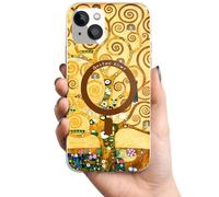 Berkin Arts Compatible with iPhone 15 Case Clear Transparent Cover [Compatible with Magsafe], Khaki Aesthetic Fancy Blooming(Tree of Life by Klimt)