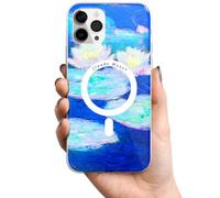 Berkin Arts Compatible with iPhone 15 Pro Max Case Clear Transparent Cover [Compatible with Magsafe], Impressionism Colorful Impasto Brush(Water Lilies by Claude Monet)