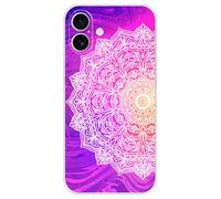 Berkin Arts Compatible with iphone 16 Case Clear Cover Purple Neon Side Mandala Flower Gorgeous Color Gradient Effect On One Side Harmony Proportion Pop Art
