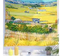 Berkin Arts Decor Wandteppich zum Aufhängen, Hintergrund aus hochwertigem Polyesterstoff Post-Impressionismus Gelber Vintage-Retro-Elegan 130 x 150 CM (Vincent van Gogh-Die Ernte)