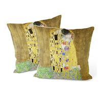 Berkin Arts Decorative Square Throw Pillow Covers Farmhouse Cushion Cases Designed of Abstract Art, Polyester Blend. Pack of 2, 18x18 Inch. Elegant Gray Cozyfor Home (The Kiss by Gustav Klimt)