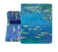 Berkin Arts for iPad Pro 11 Inches M4 (2024) Case A2836 /A2837 /A3006 Folio Case Premium Leather Cover Cloisonnism Teal Blue Flower Floral (Waterlilies by Monet)