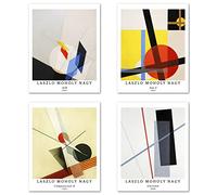 Berkin Arts Wall Art Unframed Prints Giclee Art Paper Set of 4, 11x14 inch Abstract Geometric Artwork, Kitchen Decoration Illustrations lineism Theme Modern Laszlo Moholy Nagy Poster
